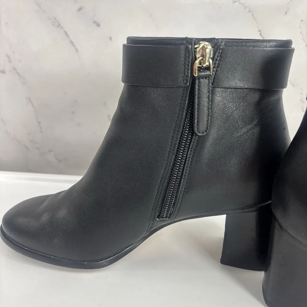 Kate Spade New York Platform Black Leather Ankle Boots 6 B 36 Block Heel chic